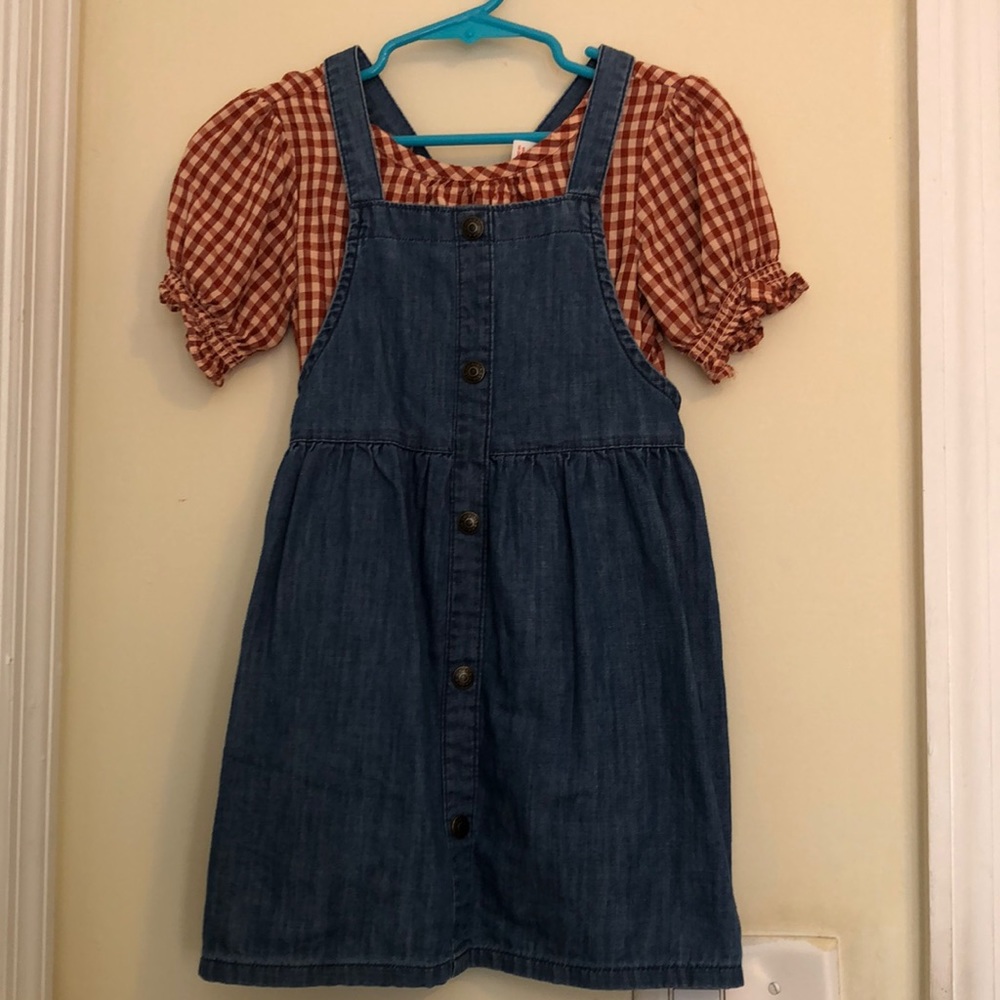 Toddler Girls Denim Checkered Dress Set